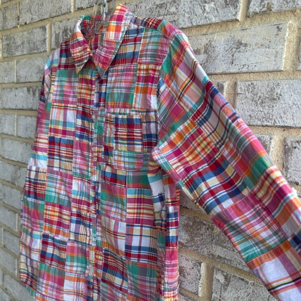 Lands' End Long Sleeve Button Up Patchwork 100% C… - image 6